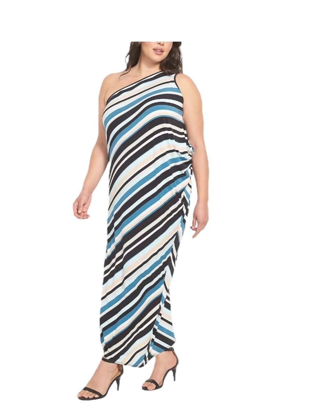 Lane Bryant One Shoulder Maxi Dress Blue Size 22/24 NWT Wedding Vacation Summer